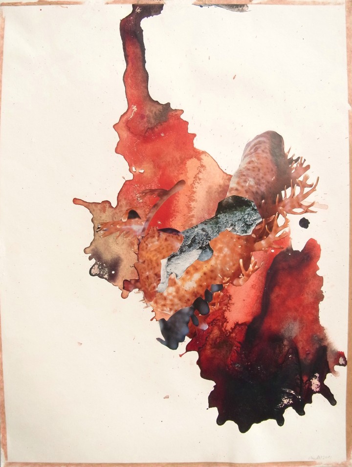 Collage, 36,5cm x 48cm, Zeitschriftenausschnitte und Aquarellfarbe auf Papier, 2012
